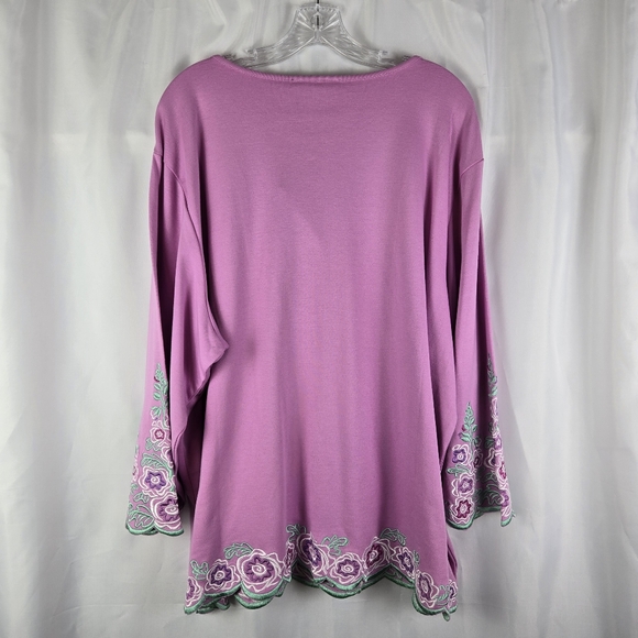 Bob Mackie Wearable Art Cotton Pink Floral Embroidered Tunic Top Plus Size 3X - Picture 10 of 13